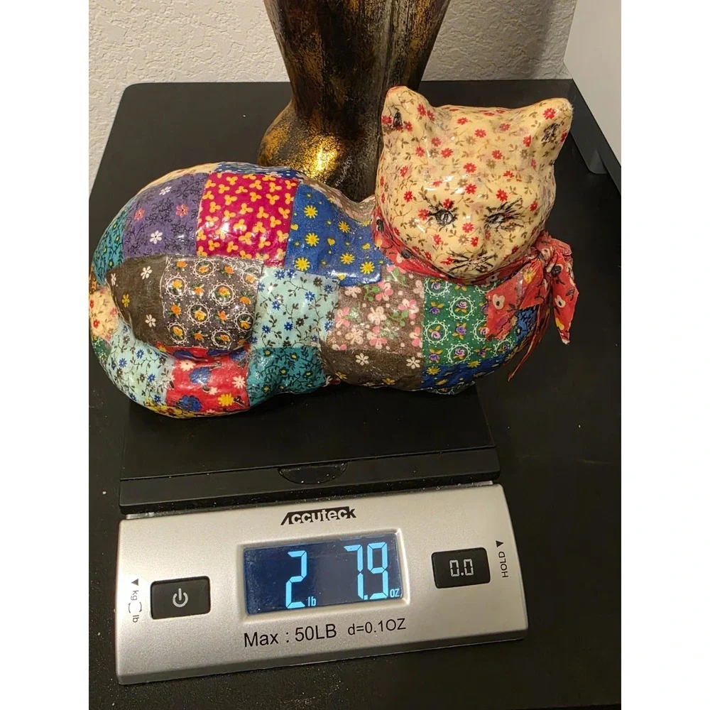 Vintage Calico Cat Figurine Heavy Ceramic